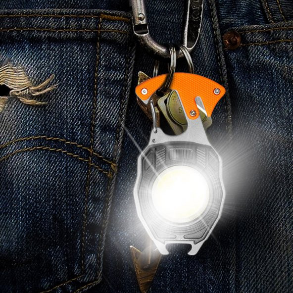 Ultra Güçlü Led Karabina Combat 12 Mod Anahtarlık Çakmak Düdük Bıçak Type-C  Şarj  3 renk Led - 5