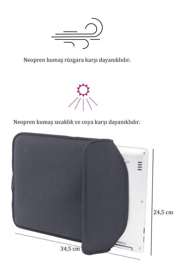 Suya Dayanıklı Neopren Notebook Tablet Ipad Macbook Pro Air Siyah Laptop Kılıfı Çantası 14 Inç - 2