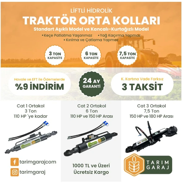 Anadolu Hidrolik Ağır Tip Aşıklı Traktör Ortakol Kilitli Hidrolik Lifti 70 cm-3 Ton - 2