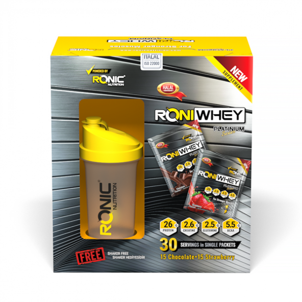 Roniwhey Platinium 30 Şase 1350 G Kas Yapılanmasına Yardımcı Protein Tozu (Çikolata ve Çilek Aromalı)