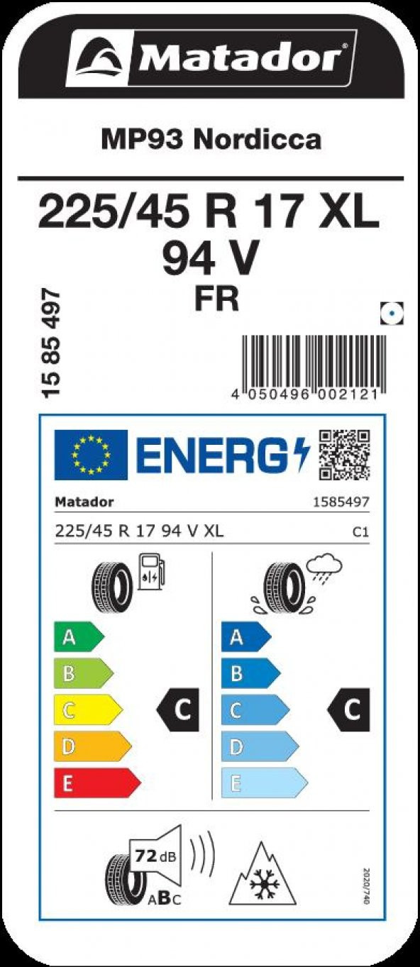 Matador 225/45 R17 94V XL FR MP93 Nordicca Oto Kış Lastiği Üretim 2023 - 3