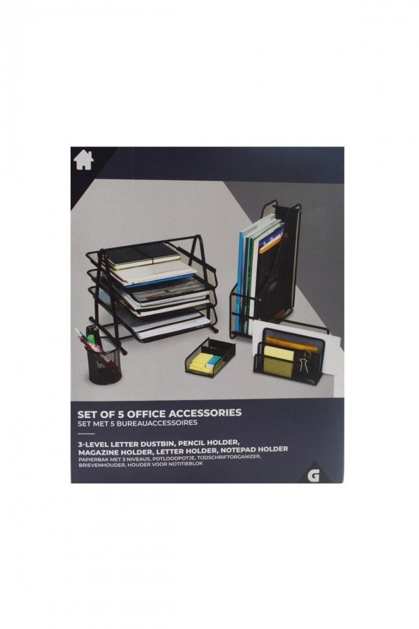 Metal Ofis Seti 5 Li Evrak Rafı Küpnotluk Magazinlik Kalemlik Mektupluk - Resim 2