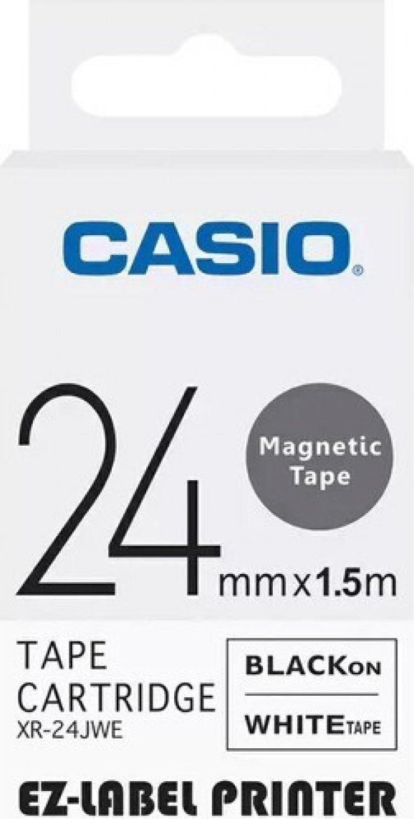 XR-24JWE Manyetik Etiket Kartuşu Beyaz Zemin Üzerine Siyah Baskı 24MM Yükseklik - 1,5 Metre - 1