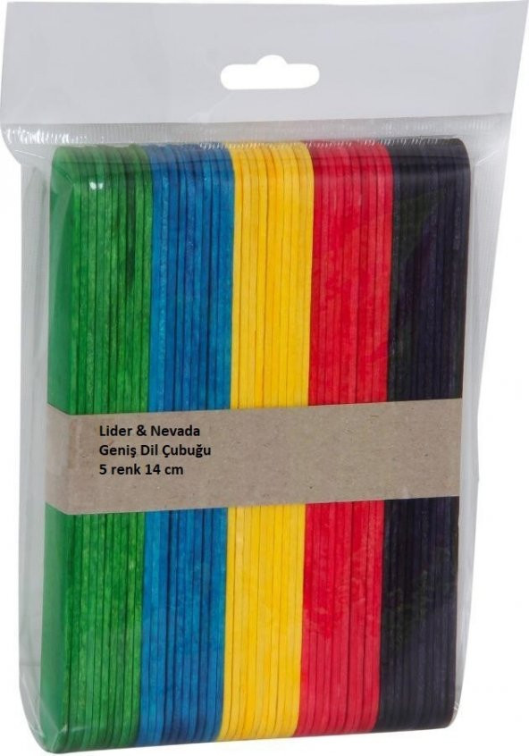Lider & Nevada Renkli Dil Çubuğu Geniş Ahşap Abeslang 50li Paket ürün görseli 1