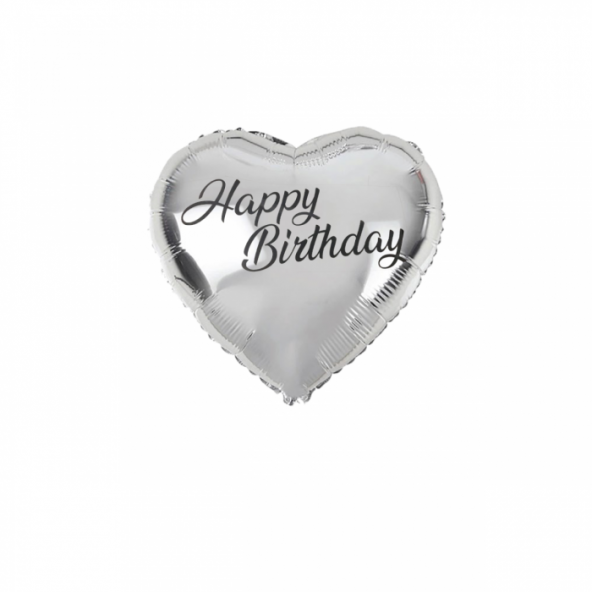 Gümüş Kalp Siyah Happy Bırtday Yazılı Folyo Balon