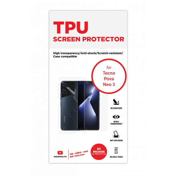 TECNO POVA NEO 3 ÖN,ARKA VE YAN 360 DERECE FULL BODY KORUYUCU TPU FİLM - Resim 2