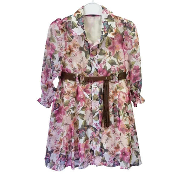 BLUEBERRYS VOLAN ÇİÇEKLİ KIZ ÇOCUK ELBİSE - 2