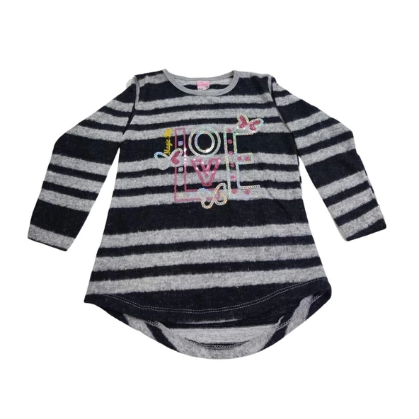 ÖZMİRAÇ LOVE NAKIŞLI TAŞLI ÇİZGİLİ YUMOŞ KIZ ÇOCUK SWEAT