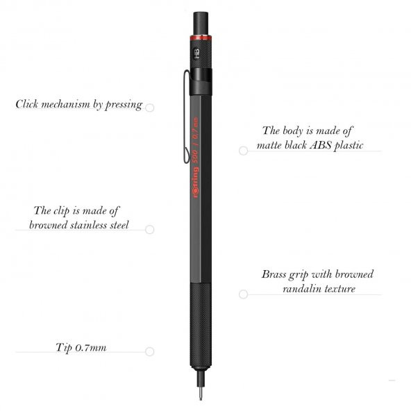 Rotring 500 Mekanik Kurşun Kalem 0.7 mm Siyah (2186326) - 5