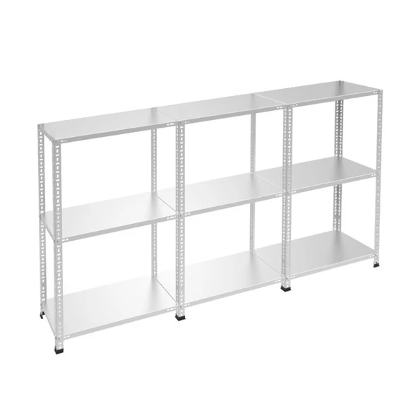 3 Katlı 3'lü Galvaniz Çelik Raf - Depo, Arşiv, Kiler, Dosya, Market Rafı  43x93 cm 200 cm 0.70 mm - Resim 3