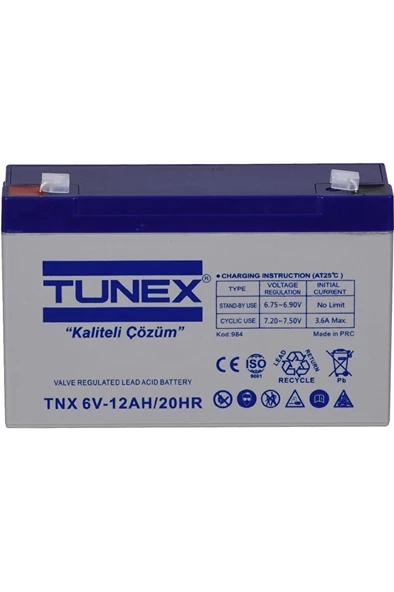 6V 12A 1,63 Kg Kuru Bakımsız Akü (151*50*94*100 Mm) TNX-6V12A - Resim 3