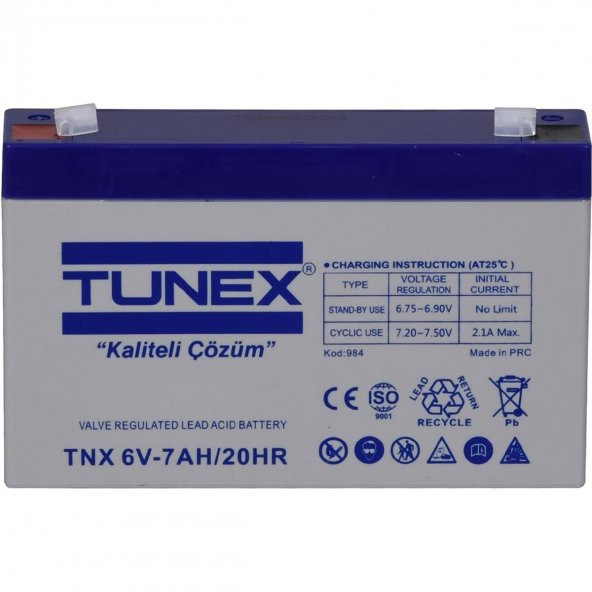 TUNEX 6V 12A 1,63 Kg Kuru Bakımsız Akü (151*50*94*100 Mm) TNX-6V12A