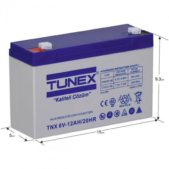 TUNEX 6V 12A 1,63 Kg Kuru Bakımsız Akü (151*50*94*100 Mm) TNX-6V12A - 4