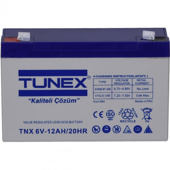 TUNEX 6V 12A 1,63 Kg Kuru Bakımsız Akü (151*50*94*100 Mm) TNX-6V12A - 5