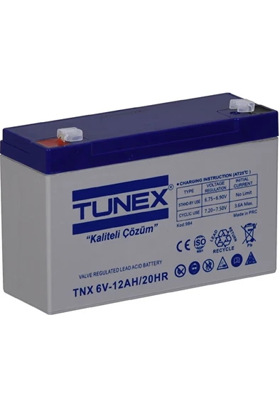 6V 12A 1,63 Kg Kuru Bakımsız Akü (151*50*94*100 Mm) TNX-6V12A ürün görseli 1