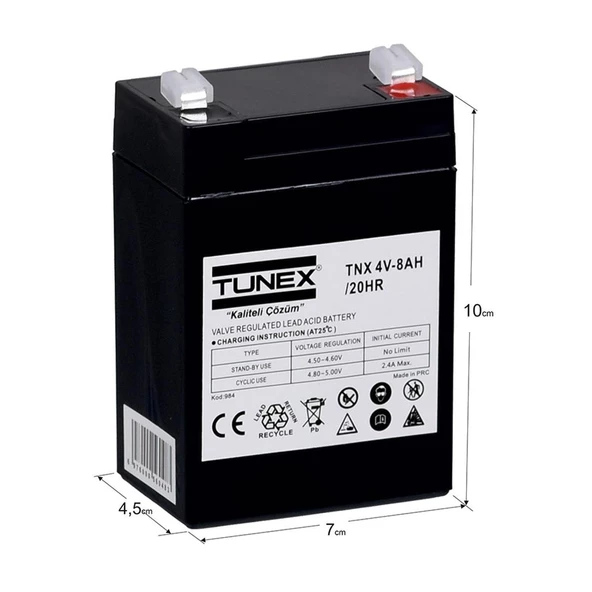 TUNEX 4V 8A 0,71 Kg Kuru Bakımsız Akü (70*47*101 Mm) TNX-4V8A - 2