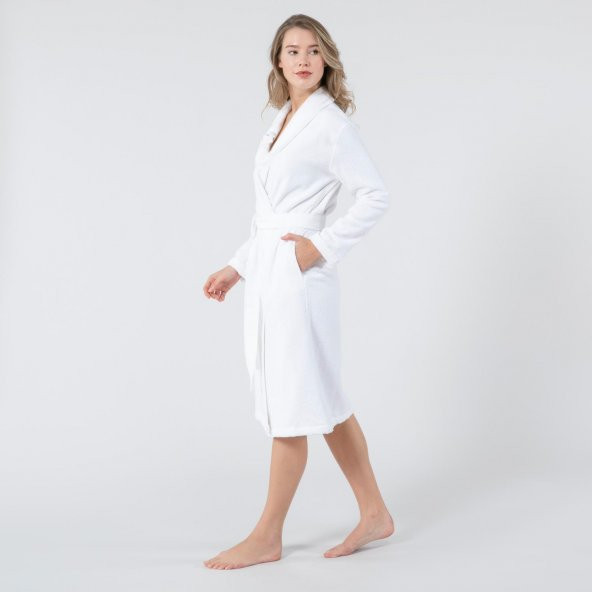 5 Adet Otel Bornozu Beyaz Şalyaka Çift Cep 100 Pamuk Bornoz - 2