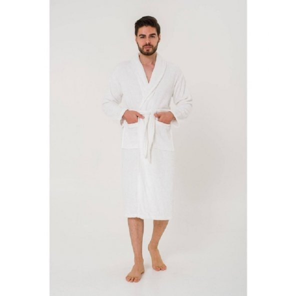 Otel Bornozu Beyaz Şalyaka Çift Cep 100 Pamuk Bornoz - 4