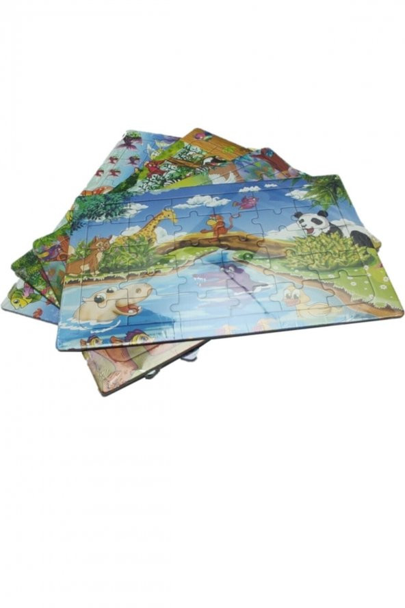 4 Adet Çocuk Eğitici Yapboz Çocuk Puzzle - 30 Parça Renkli Hayvanlar Alemi - 6