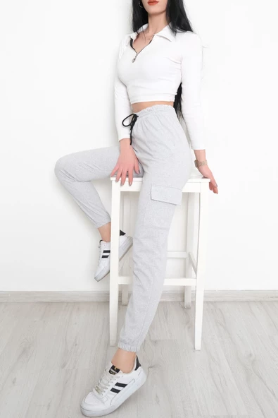 İki İplik Kargo Cepli Eşofman Altı Gri1 - 9238.1250. - 7