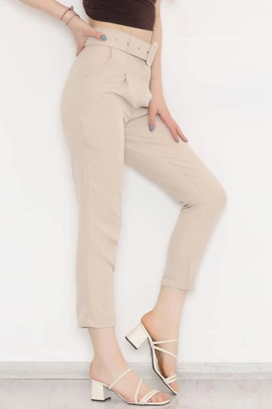 Kemerli Kumaş Pantolon Bej - 8699.1361.