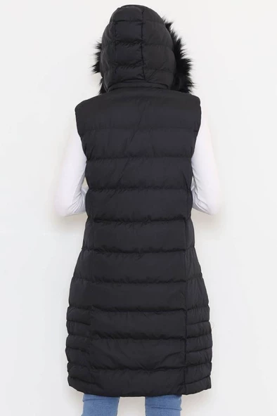 Yaka Kürklü Şişme Yelek Siyah - 1363.1839. - 8