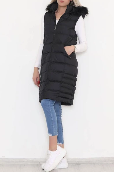 Yaka Kürklü Şişme Yelek Siyah - 1363.1839. - 5