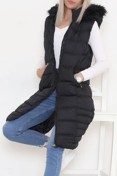 Yaka Kürklü Şişme Yelek Siyah - 1363.1839. - 9