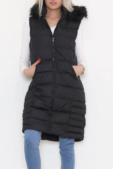 Yaka Kürklü Şişme Yelek Siyah - 1363.1839. - 11