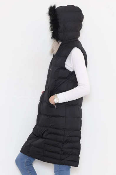 Yaka Kürklü Şişme Yelek Siyah - 1363.1839. - 7