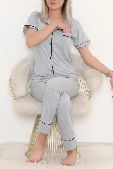 Önü Cepli Pijama Takımı Gri - 11404.1048. - 3