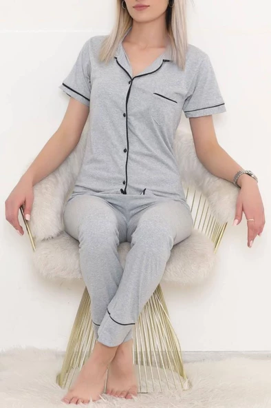 Önü Cepli Pijama Takımı Gri - 11404.1048. - 5