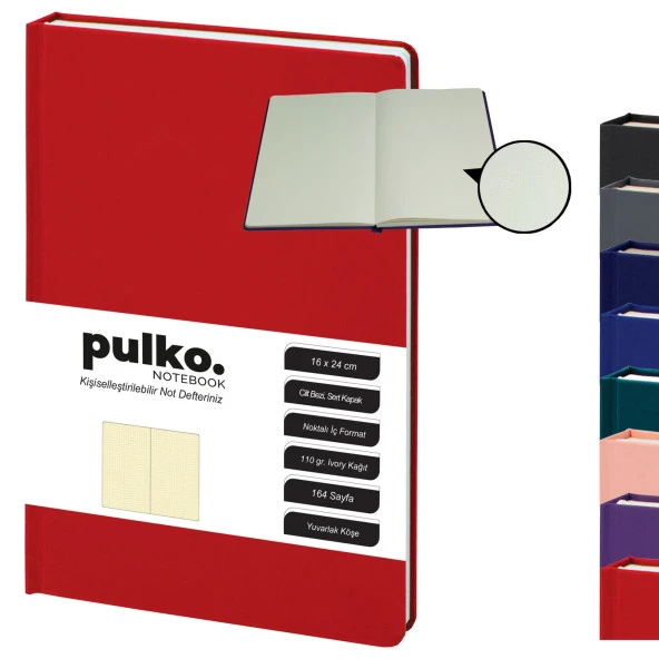 PULKO Notebook Not Defteri, 110gr Kağıt, (16x24cm), Cilt Bezi, 164 Sayfa, Noktalı, 043,