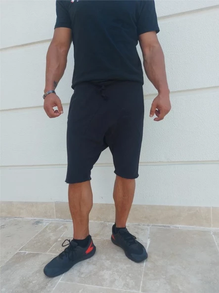Capotrio Erkek Özel Tasarım Siyah Şalvar Şort
