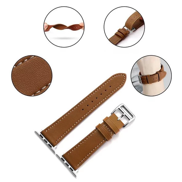 Polham Apple Watch 4-5-6 İle Uyumlu 44mm Retro Tasarımlı Deri Kordon, Ultra Sağlam Kilitli Kayış - 3