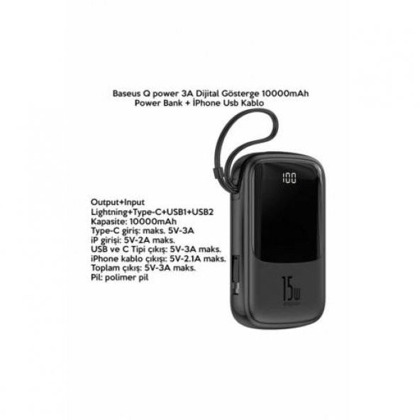 Baseus 15w İphone 10000 Powerbank, İphone Şarj Kablo Powerbank Ultra Hızlı Powerbank - 4