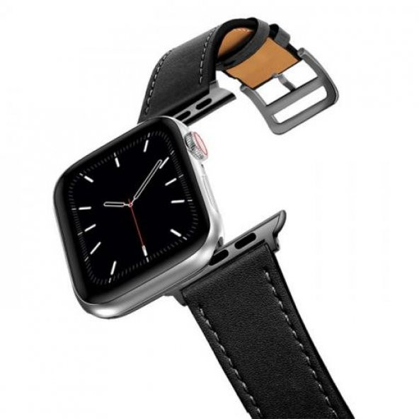 Polham Apple Watch 4-5-6 İle Uyumlu 44mm Retro Tasarımlı Deri Kordon, Ultra Sağlam Kilitli Kayış