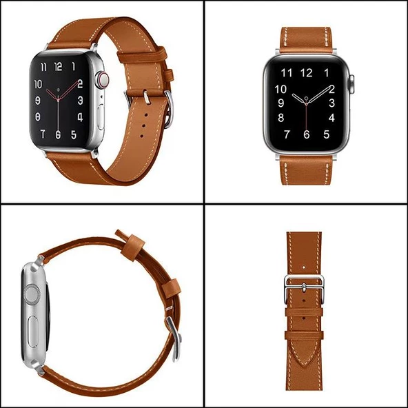 Polham Apple Watch 4-5-6 İle Uyumlu 44mm Retro Tasarımlı Deri Kordon, Ultra Sağlam Kilitli Kayış - 5