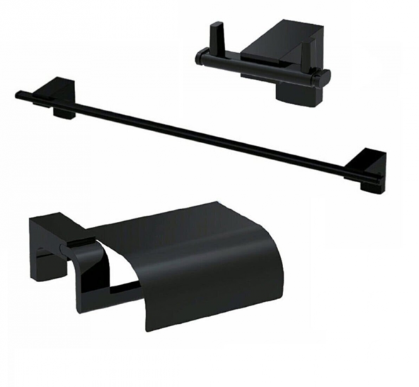 Bucca 3lü  Set Uzun Havluluk-Kapaklı Kağıtlık-Bornozluk Siyah ürün görseli