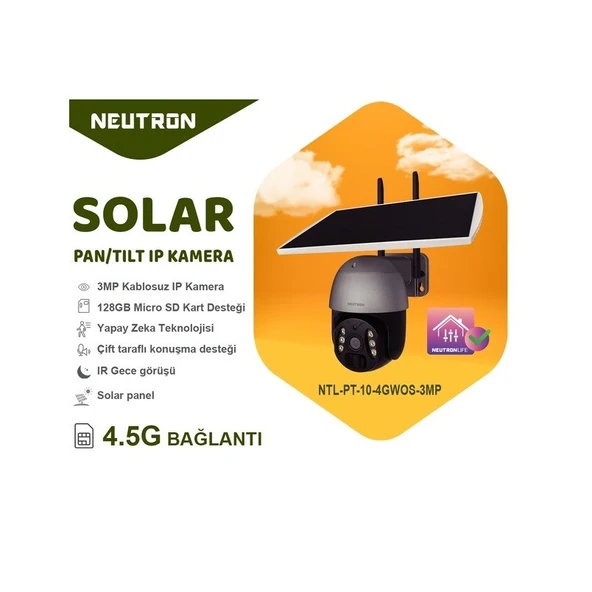 Neutron NTL-PT-10-4GWOS-3MP 3mp Ultra HD 360° 4mm 4.5G SD Kart  PAN/TİLT Dış Mekan Solar IP Kamera - 2
