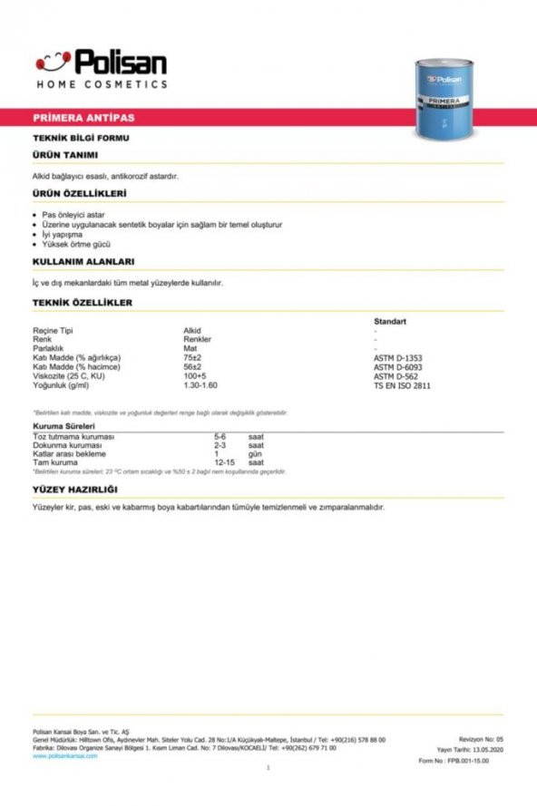 Polisan Primera Antipas Kırmızı 2.5 Lt - 2