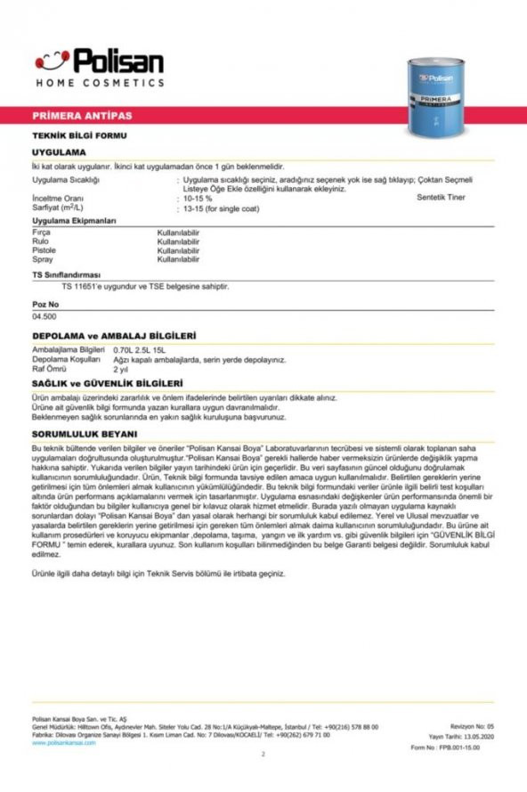 Polisan Primera Antipas Kırmızı 2.5 Lt - 3