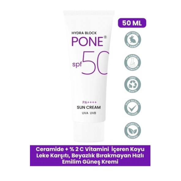PROCSIN Hydra Block Pone Spf 50+ Ton Eşitleyici + Onarıcı + Yüksek Korumalı Güneş Kremi 50 ML - 2