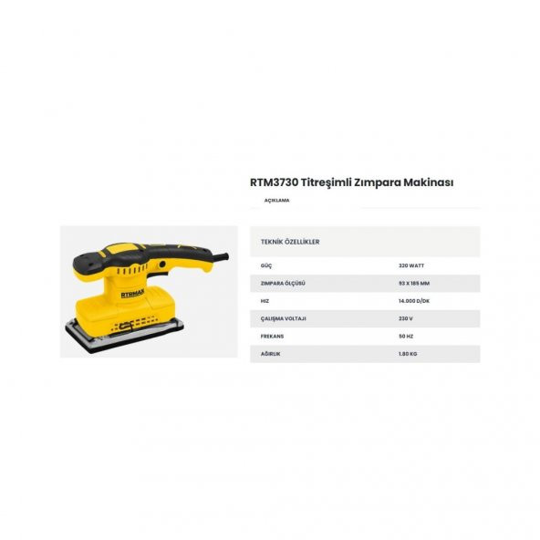 Rtrmax Rtm3730 Titreşimli Zımpara 320W - 2