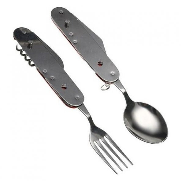 Nurgaz Campout Katlanır Kaşık Çatal Tirbuşon Kırmızı Ng Kkct-K - 3