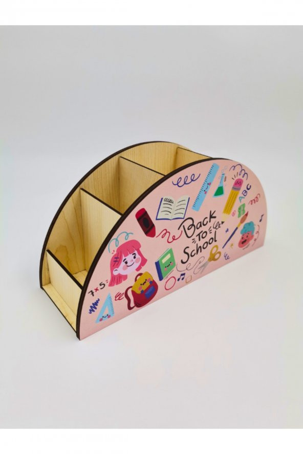 Berenden Ahşap Çocuklar İçin Masa Üstü Kalemlik & Organizer-Pembe - 3