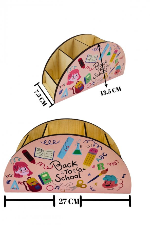 Berenden Ahşap Çocuklar İçin Masa Üstü Kalemlik & Organizer-Pembe - 4