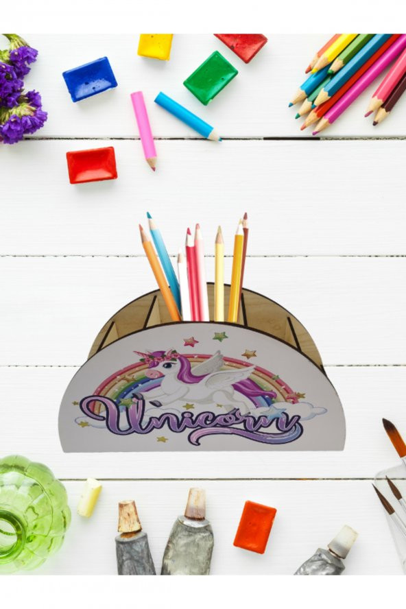 Berenden Ahşap Çocuklar İçin Masa Üstü Kalemlik & Organizer-Unicorn1