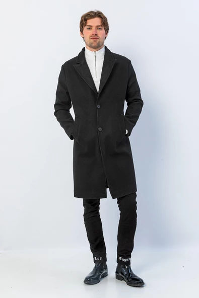 Erkek Regular Fit Düğmeli Cepli Kışlık Astarlı Klasik Uzun Kaşe Kaban - 8
