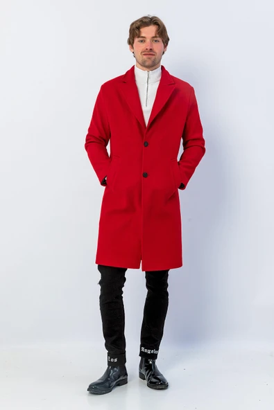 Erkek Regular Fit Düğmeli Cepli Kışlık Astarlı Klasik Uzun Kaşe Kaban - Resim 9